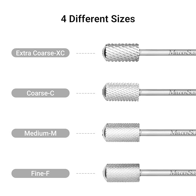 MelodySusie Safety Nail Drill Bits, 3/32'' Smooth Round Top Large Barrel Carbide Bits, Suitable for Manicure Pedicure Cuticle Gel Polishing, Beginners Bits, Silver, Series Bit-S, Extra Coarse