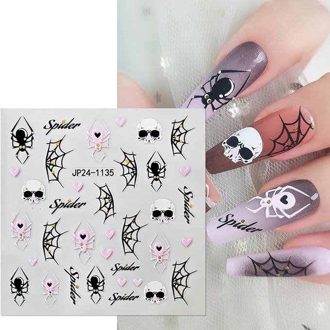 4 Sheets Halloween Nail Stickers 5D Embossed Self-Adhesive Mummy Nail Decals Cute Ghost Pumpkin Spider Web Skull Nails Design Stickers Halloween Nails Art Supplies for Women Holiday DIY Manicure Decor