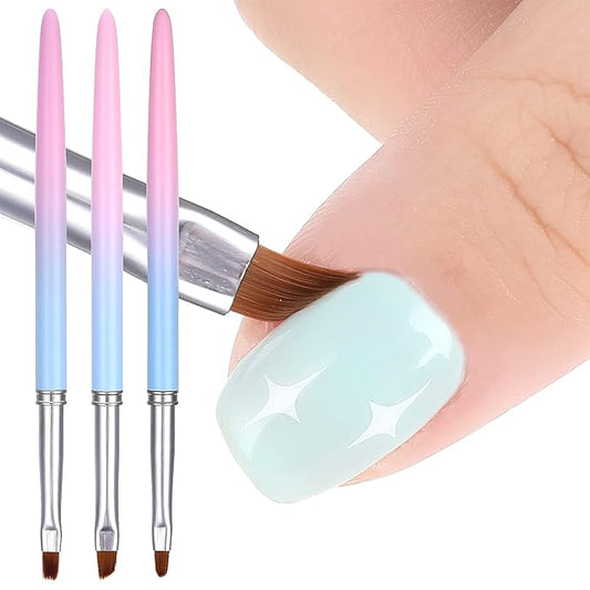 cobee 3 Pack Nail Painting Clean Up Brushes, Nail Art Clean Up Brushes - Round, Angled, Flat
