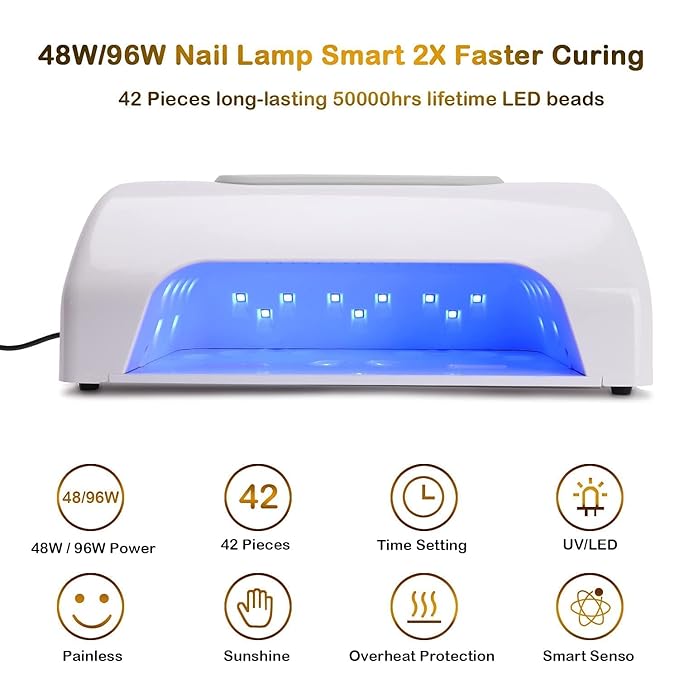 Nail Dust Collector Vacuum Multifunction Nail Art Machine,40W Nail Dust Collector for Acrylic,30000PRM Nail Drill with Bits and Sanding Bands, 48W/96W UV LED Nail Lamp, 6W Table Light, Hand Cushion
