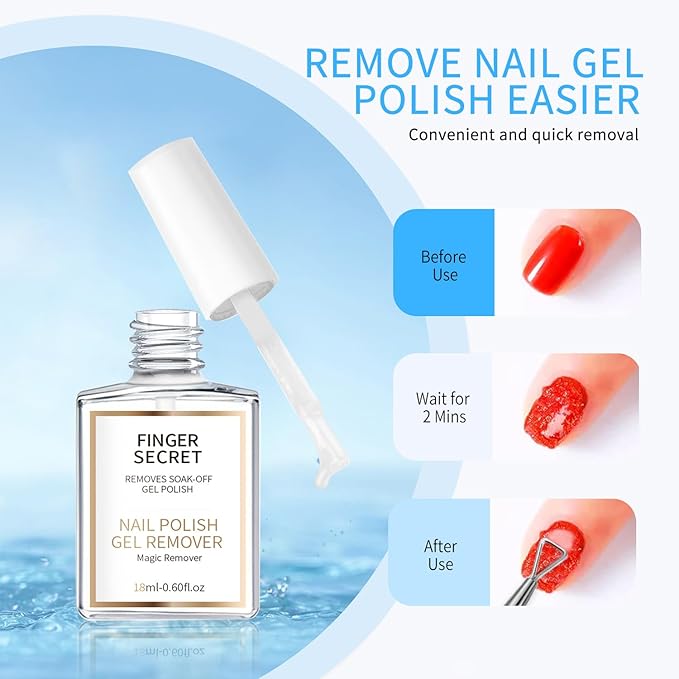 Nail Polish Remover Gel Nail Polish Remover Effective Thorough Gel Remover Kit 0.6oz DIy Festival Home (finger flat bottle 18ml bursting gel +mini sand bar + small steel pusher)