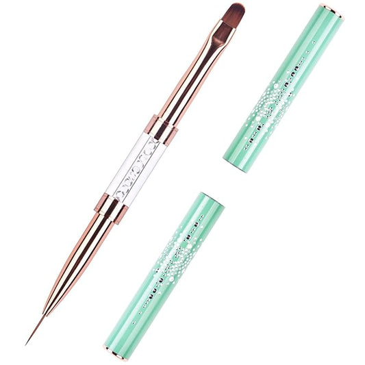 1Pcs Dual-ended Nail Design Brushes Rhinestone Handle Nail Art Liner Brush UV Gel Nail Polish Brush Professional Nail Art Tools Green