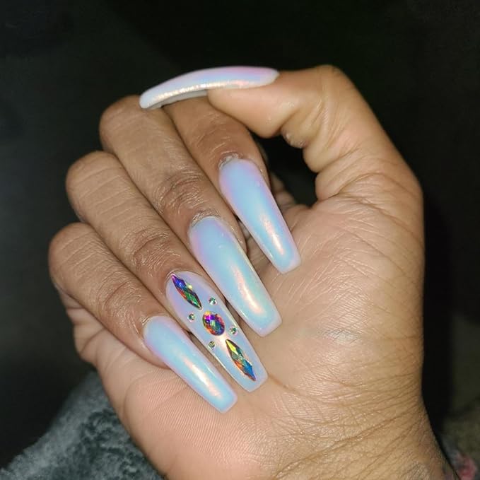 1 Box Mermaid Chrome Nail Powder Iridescent Aurora Chrome Pigment Powder for Nail Art, White Unicorn Pearl Nail Powder Mirror Effect Nail Art Decoration