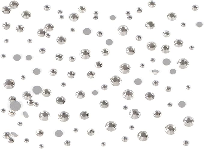 Bymitel 7200 Pieces 6 Mixed Sizes Glue Fix on Glass Rhinestones Round Crystal Gems Flatback for DIY Jewelry Making with one Picking Pen(6-Sizes 7200PCS, Clear Crystal)
