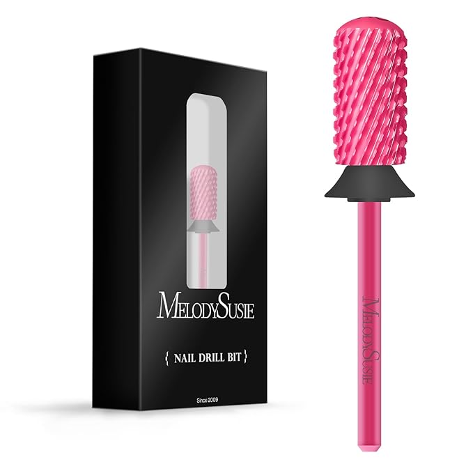 MelodySusie Safety Nail Drill Bits, 3/32'' Smooth Round Top Large Barrel Carbide Bits, Suitable for Manicure Pedicure Cuticle Gel Polishing, Beginners Bits, Pink Blossom, Series Bit-S, XC