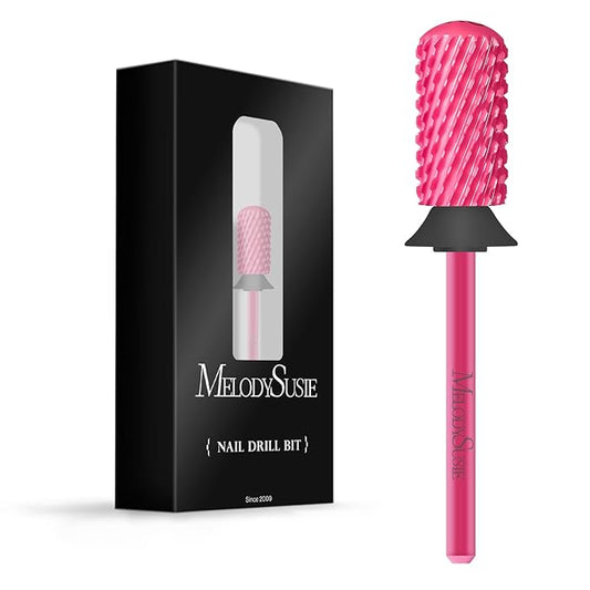 MelodySusie Safety Nail Drill Bits, 3/32'' Smooth Round Top Large Barrel Carbide Bits, Suitable for Manicure Pedicure Cuticle Gel Polishing, Beginners Bits, Pink Blossom, Series Bit-S, XC
