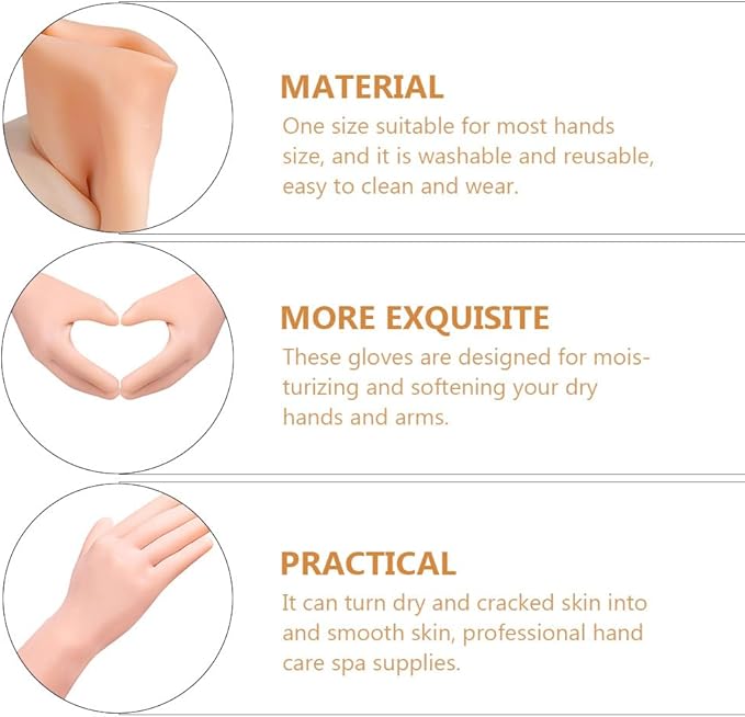 minkissy 1pair Softening Mitten Hands Anti-Cracking Rough Elastic Dead Glove Gel Dry Covers Beige Heal Long Oils Gloves Moisturizing Care for Supplies Hard Remove Skin-Friendly