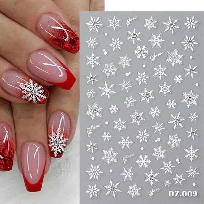4 Sheets Christmas Nail Stickers for Nail Art WLGDLH 3D Self Adhesive Nail Art Stickers Multicolor Snowflakes Nail Decals Crystal Nail Supplies for Women DIY Christmas Decorations