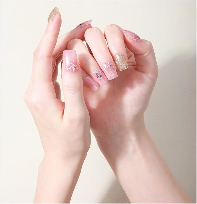 Nail Stickers, Gel Nail Strips with Manicure Tool Kit, 22 Pieces, Long Lasting, Chip Resistant, UV Free, Champagne Blush
