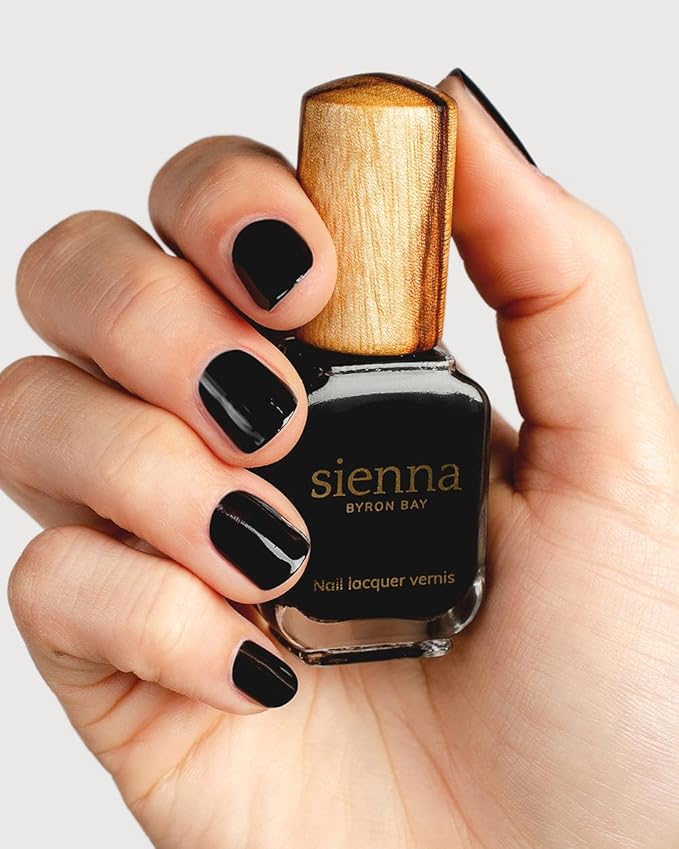 Sienna Byron Bay Onyx, Black Natural Nail Polish, Long-Lasting, Vegan & Cruelty-Free, 10ml – .34 fl oz.