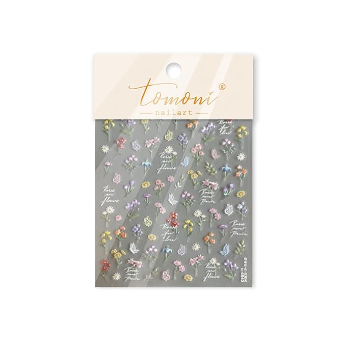 Flowers Nail Art Stickers for Acrylic Nails Colorful Flower Nail Decals 5D Embossed Self Adhesive Daisy Nail Sticker with Butterfly Designs Nail Stickers Spring Cute Floral Nail Decal for Women