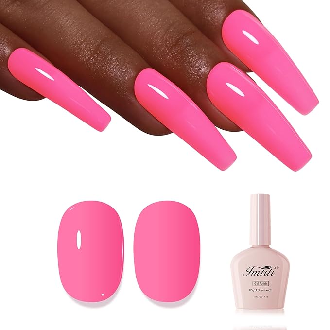 Imtiti Pink Gel Nail Polish, Bright Pink Nail Gel Polish High Gloss Soak Off UV LED Spring Summer Nail Art Manicure Salon DIY Design 10ML