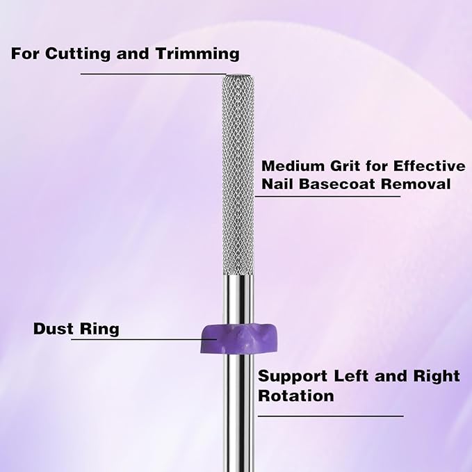 3/32” Tungsten Carbide Nail Drill Bit Buffer Cuticle Remover, Two-Way Rotation Fine Grit-3XF Professional Gel Remover for Manicure Home Salon Pedicure Use Sliver
