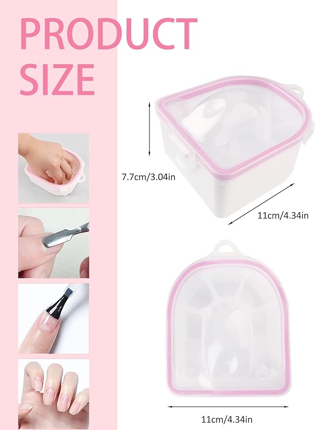 Nail Soaking Bowl, Soak Off Gel Polish Dip Powder Remover Manicure Bowl with Triangle Cuticle Peeler and Stainless Steel Cuticle Pusher Nail Art Tool (Pink-3pcs set)