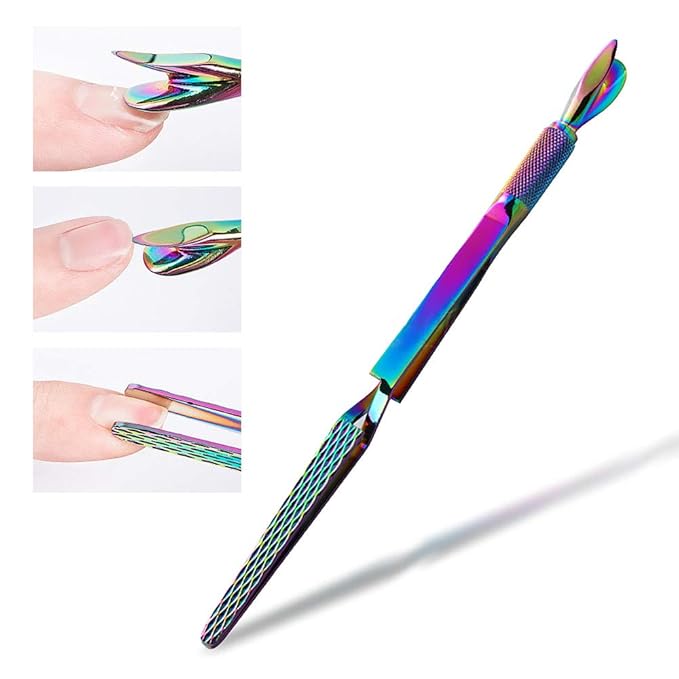 SILPECWEE 1Pc Colorful Stainless Steel Nail Art Pincher Cuticle Pusher Cuticle Nippers False Nail Shaping Tweezers Multi-Function Nail Care Manicure Sticks Nail Art Tools