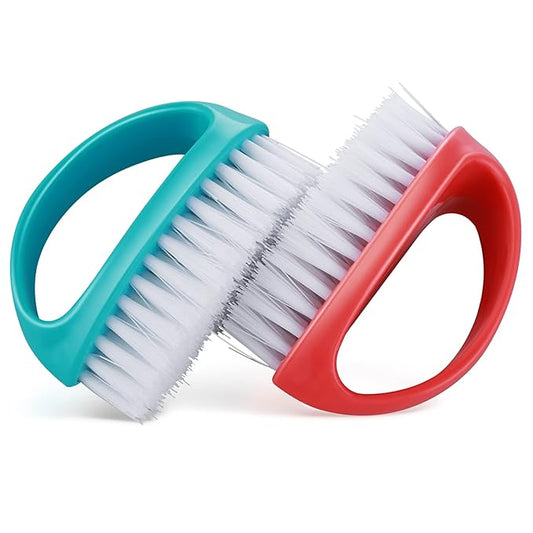 Cobee 2 Pack Hand Nail Brush for Cleaning Fingernails Durable Stiff Bristles Nail Scrub Brush Cleaner with Handle Heavy Duty Deep Nail Cleaning Scrubber for Fingernails Toes Men Mechanics(Red, Blue)