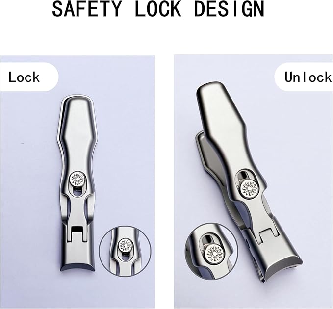 German Stainless Steel Nail & Toenail Clippers for Thick Nails - Heavy Duty Wide Jaw,Safety Lock,Anti-Splash Design for Seniors,Travel (Silver)