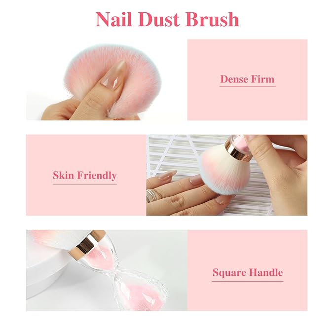 Nail Dust Brush for Acrylic Nails,Soft Brush Nail Art Dust Powder Remover Brushes,Manicure Brush Clean Up Tools for Home Use or Salon Nail Art Brush(Hourglass Pink)