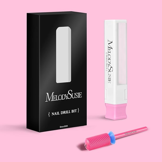 MelodySusie Safety Nail Drill Bits, 3/32'' Smooth Round Top Large Barrel Carbide Bits, Suitable for Manicure Pedicure Cuticle Gel Polishing, Beginners Bits, Pink Blossom, Series Bit-S