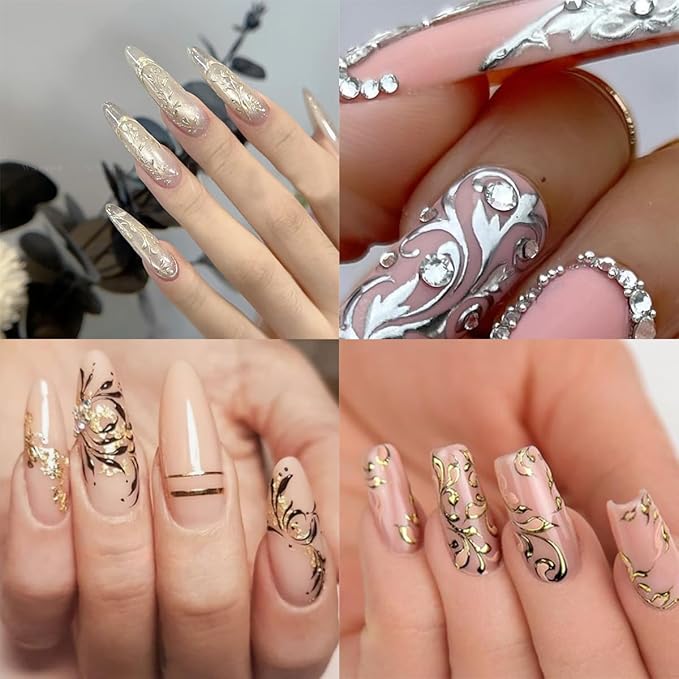 Fall Leaf Nail Decals 2 Sheets Embossed Leaves Stickers Gold Silver Leaf Nail Art Supplies Thanksgiving Decoration for Women Girls