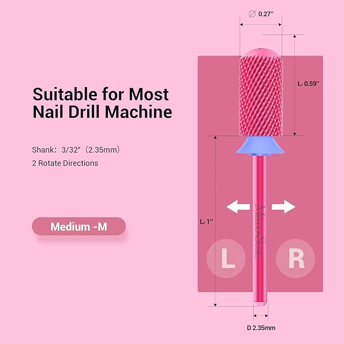 MelodySusie Safety Nail Drill Bits, 3/32'' Smooth Round Top Large Barrel Carbide Bits, Suitable for Manicure Pedicure Cuticle Gel Polishing, Beginners Bits, Pink Blossom, Series Bit-S