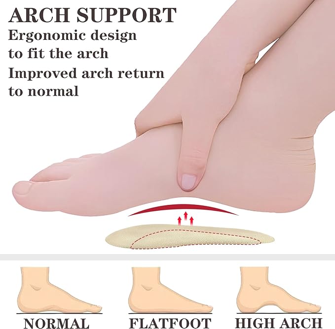 Correct-Position Gel Arch Support Insoles: Plantar Fasciitis & Flat Feet Relief, Adhesive Foot Pads for Pressure-Free Comfort- 6 Pairs