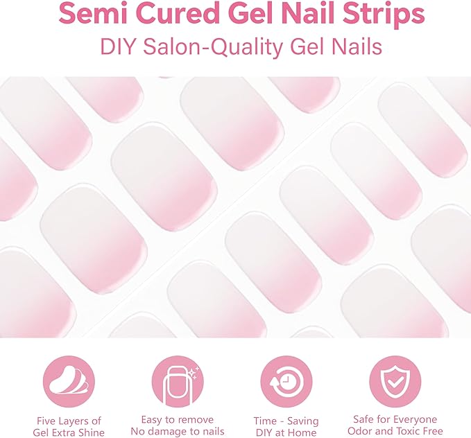 Semi Cured Gel Nail Strips-Salon Quality Semi-Cured Gel Press On Nails Stickers Quick DIY Nail Art Manicure Kits for Women at Home,Works with Any UV/LED Lamps(Peach Latte)