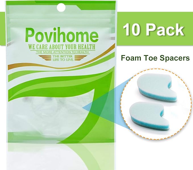 Povihome 10 Pack Foam Toe Spacers(2/5" Thick), 3-Layer Toe Separators - Large Size - to Align Crooked, Overlapping Toe, Relieve Corn, Blister and Reduce Irritation