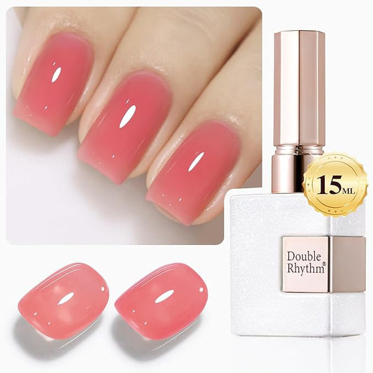 Double Rhythm Gel Polish 15ML Jelly Sheer Pastel Light Milky Color Pearl White Bottle 1 PC 0.5 OZ Full Size Nail Art Salon at Home (Milky Pink-D1382)