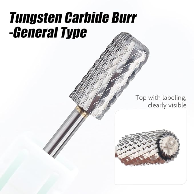 QUNZHAO Nail Drill Bits Dust Droof Bit Tungsten Steel Fast Remove Acrylic or Hard Gel 3/32" Shank - Manicure, Nail Art, Drill Machine Accessories (Extra Coarse-XC, Silver)