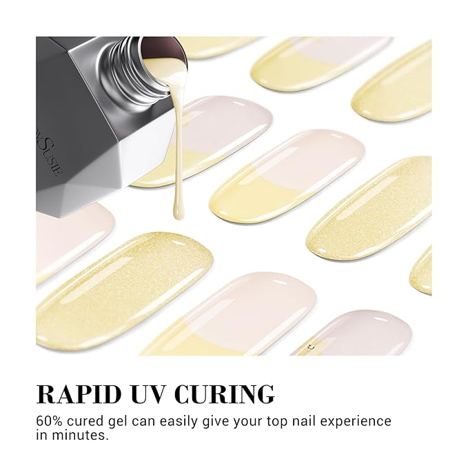 MelodySusie 30PCS Semi Cured Gel Nail Strips (Creamy Yellow French Tips), Salon Quality, Long Lasting, Easy to Apply and Remove, Includes 2 Prep Pads, Nail File and Wooden Stick