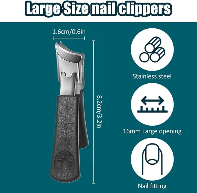Wide Jaw Opening Anti-Splash Slanted Nail Clipper, 2025 New Curved Toenail Clippers for Thick Toenails, Ingrown Nail Clippers Wide Jaw Slanted Toenail Clippers for Women and Men (A-Black)