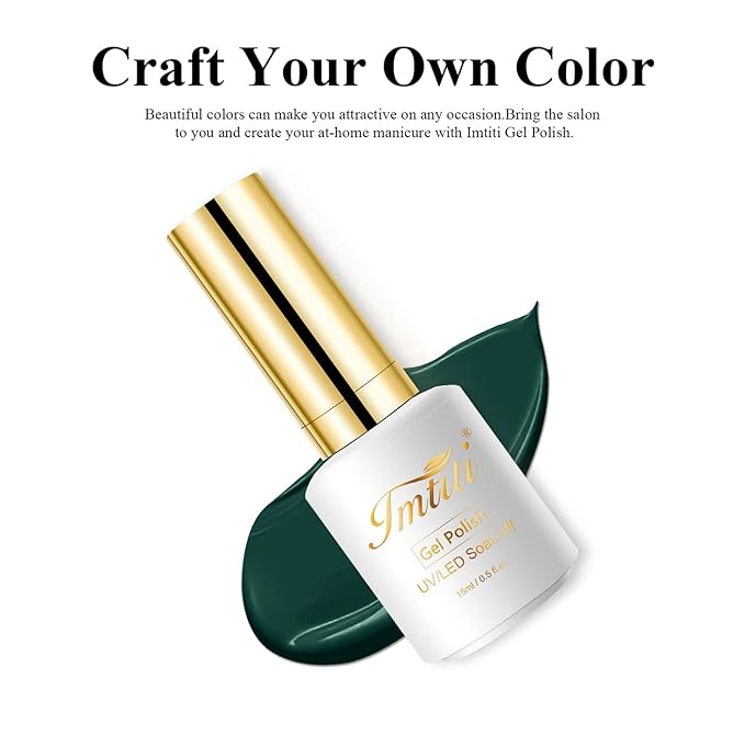 Imtiti Dark Emerald Green Gel Nail Polish, 0.5 Fl Oz Gel Polish Soak Off LED U V DIY Nail Art Starter Manicure Salon Nail Kit for Women Girls