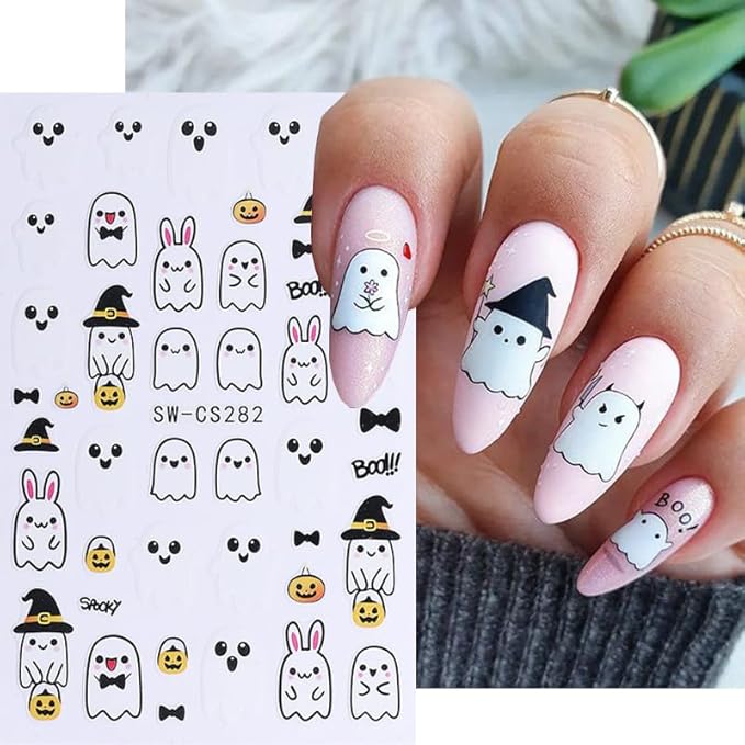 ONPRESS 10Sheet Halloween Nail Stickers Pumpkin Ghost Face Nail Decals 3D Self Adhesive Nail Supplies Spider Web Cat Bat Star Moon Skull Nail Art Stickers for Acrylic Nails for Women DIY Manicure
