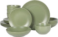 Gibson Home Queenslane 16-Piece Matte Green Stoneware Dinnerware Set – Double by GibsonHomewares