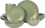 Gibson Home Queenslane 16-Piece Matte Green Stoneware Dinnerware Set – Double by GibsonHomewares