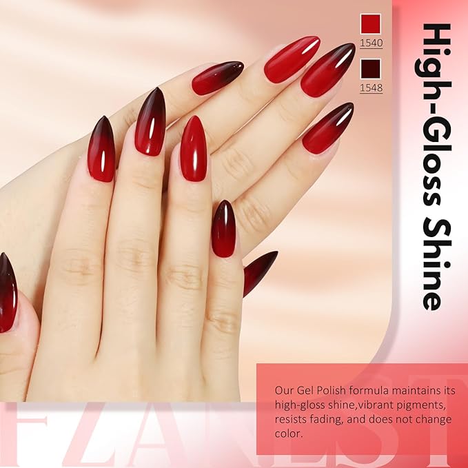 FZANEST Dark Red Gel Nail Polish Set,Rubber Blood Cherry Red Fall Winter Gel Polish Nail Kit Soak Off Nail Polish Home DIY Manicure Nail Salon Varnish