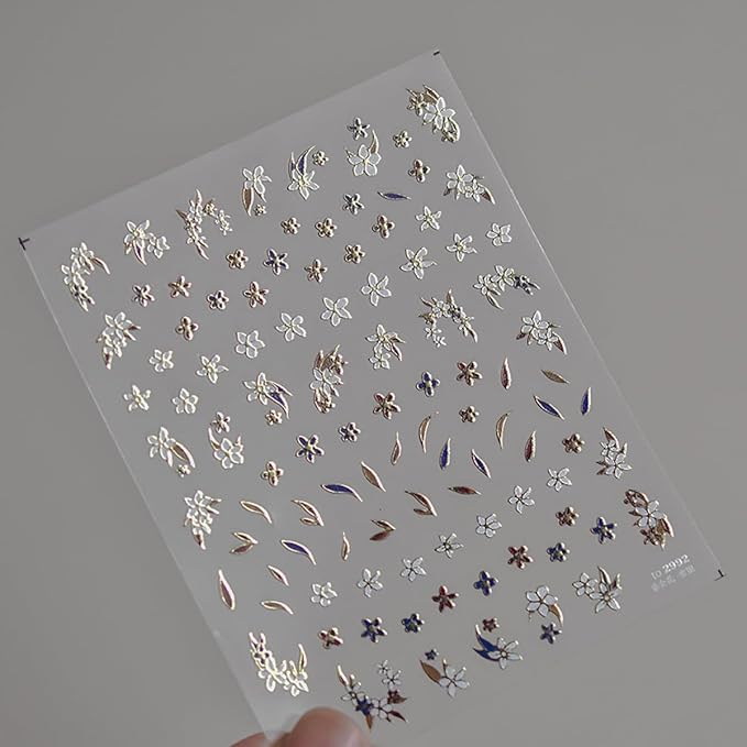 1 Sheet Spring Flowers Nail Stickers, Leaves Floral Nail Decals, 5D Embossed Self-Adhesive Nail Design Stickers for Women DIY Brown Blue Flowers Leaves Manicure Art Supplies