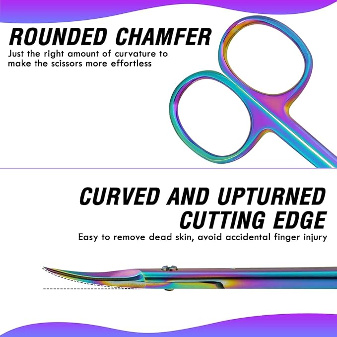 Precision Cuticle Scissors for Manicure, Pedicure, Eyebrow, and Eyelash Grooming - Extra Sharp Multi-Color Curved Cuticle Scissors with Black Storage Case for Men and Women (Multi)