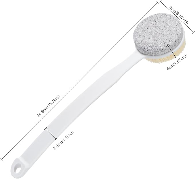 Pumice Stone for Feet and Shower Brush with Long Handle, 3 Pcs Hard Skin Callus Remover, 2 in 1 Foot Scrubber Brush, Back Scrubber Body Brush for Shower Deep Cleansing and Exfoliating (Curved)