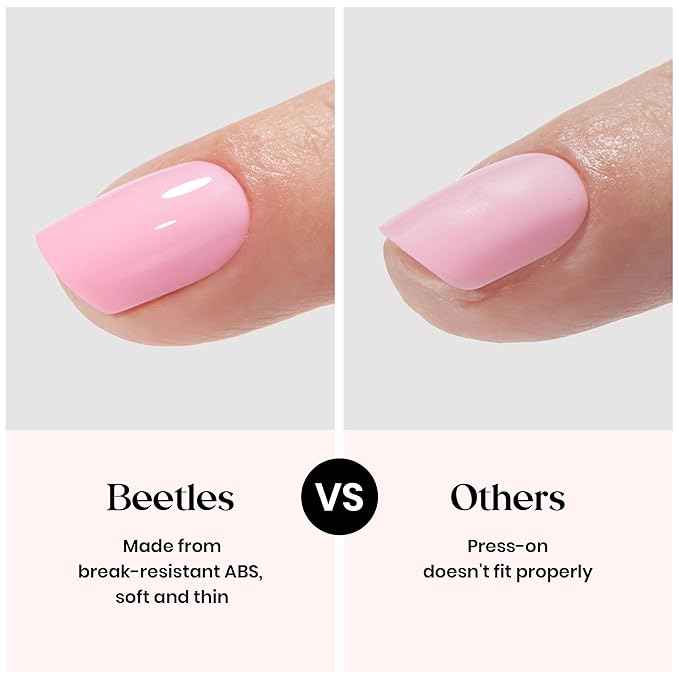Beetles Press On Nails Kit - Bubble Pop | 720Pcs 24 Colors Short Square Press On Nails | 15 Sizes French Glossy Glitter With Nail Glue & Nail Tabs Stickers, Fake Nails Kit Art For Women