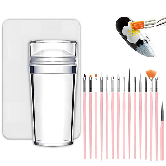 French Tip Tool,Nail Art Stamper Kit with Nail Art Brushes for DIY together,Home Manicure Starter Tool Salon(17 PCS)