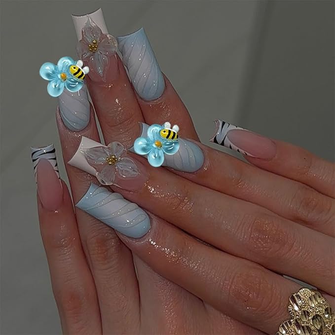 150PCS Bee Flower Nail Charms, 3D Resin Mixed Colors Cute Bees Jewelry Spring Nail Art for Women Girls Manicure DIY Nail Decoration