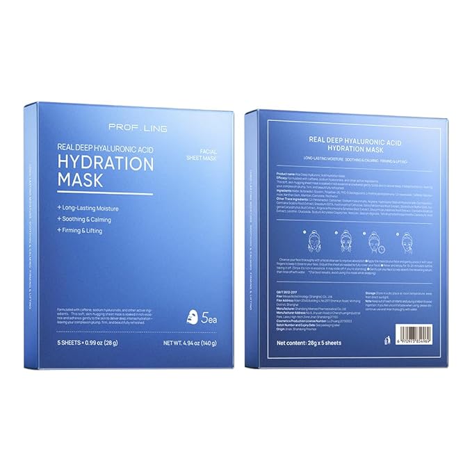 REAL DEEP Hyaluronic Acid Hydration Face Mask - 24H Moisturizing for Dry & Sensitive Skin, with Niacinamide & Panthenol, Soothing Camellia Sheet Mask for Plumping, Firming & Brightening, 5 Count
