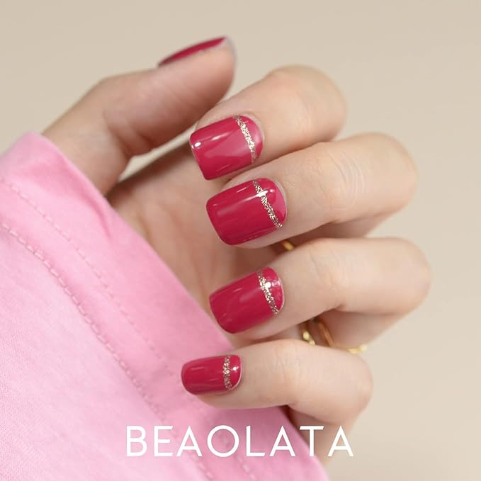 Nail Polish Strips, 32PCS Salon Quality Wraps, Long Lasting Gel Nail Stickers for Women Easy Apply& Remove (Berry Rhapsody Dark Red)