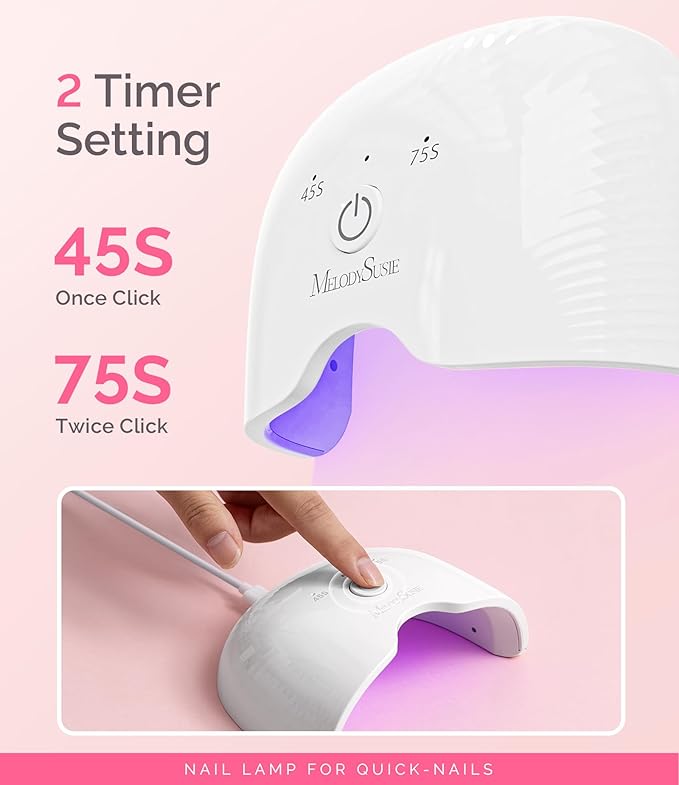 MelodySusie Small LED UV Nail Lamp with Lightweight Design, P-ART06F Nail Dryer with Simple Button Control Cures All Soft Gels at Home, Especially Half-Cured Gel, Base Coat & Top Coat White
