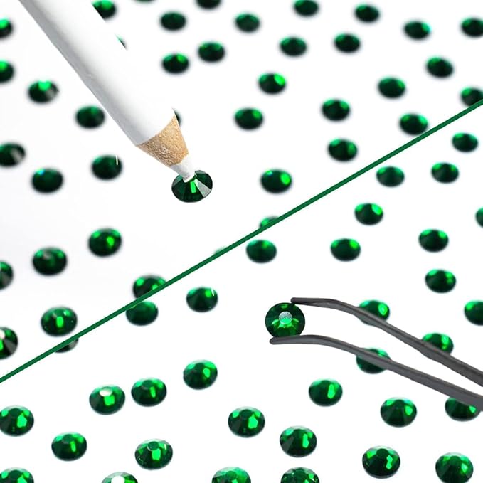 2550pcs Emerald Green Nail Art Flatback Rhinestones for Face Makeup Dark Green Nail Gems Gemstones K9 Glass SS4~SS20 6 Sizes Diamonds Stones Crystals w Tweezer & Picking Pen for Nails DIY Craft