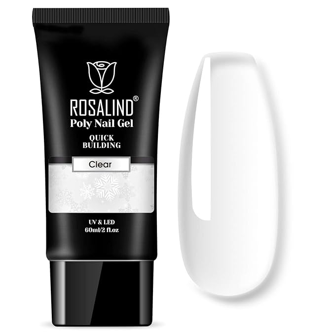 ROSALIND 2 oz Clear Poly Nail Gel - Professional Nail Extension Gel for Long Lasting DIY & Salon Nails, Quick Dry UV/LED Light Cured Transparent Nail Builder Clear Gel Summer