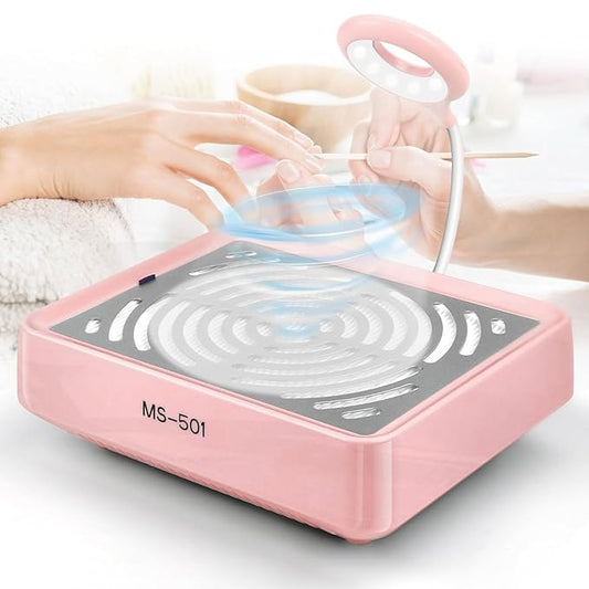 Nail Dust Collector with Lamp Powerful Nail Vacuum Fan, Pink Dust Collector Extractor, Electric Dust Suction Machine for Acrylic Gel Nails Polishing Low Noise