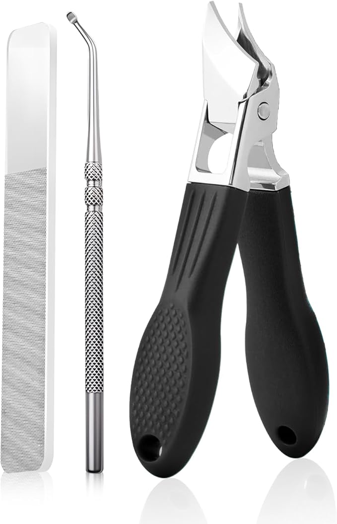 Eagle Beak Beveled Nail Clippers, Wide Jaw Opening Anti-Splash Slanted Nail Clipper Set, Eagle Beak Angled Nail Clippers 3-Piece Set, for Thick and Ingrown Nails (Black)